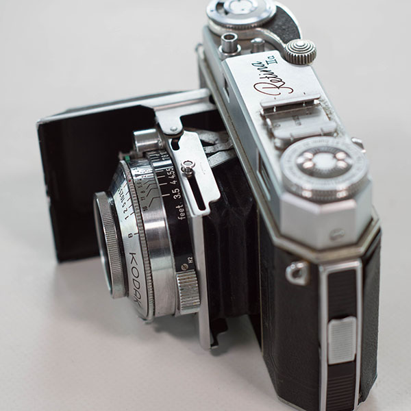A Kodak Retina IIa open and facing to the left